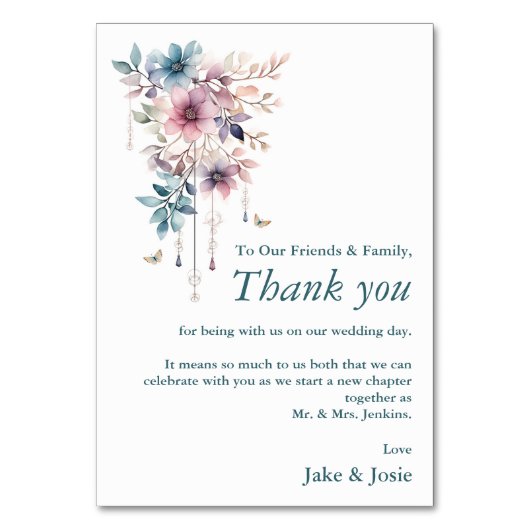 Bloemen en vlinders bruiloft dank u kaart (Voorkant)