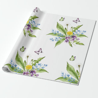 Bloemen en vlinders cadeaupapier