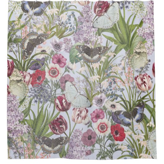 Bloemen en Vlinders Collage Douchegordijn (Voorkant)
