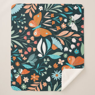 Bloemen en vlinders, decoratief naadloos patroon sherpa deken