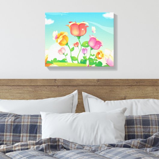 Bloemen en vlinders gewikkeld canvas (Insitu (Slaapkamer))