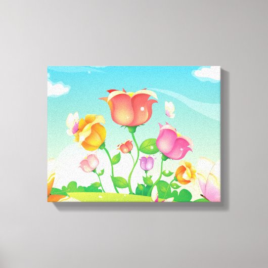 Bloemen en vlinders gewikkeld canvas (Voorkant)