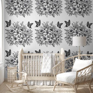 Bloemen en vlinders kleuren behang