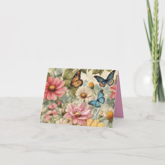 Bloemen en vlinders kunstwerk bedankkaart