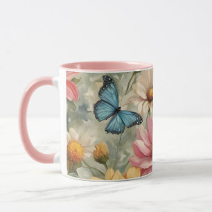 Bloemen en vlinders kunstwerk Mok