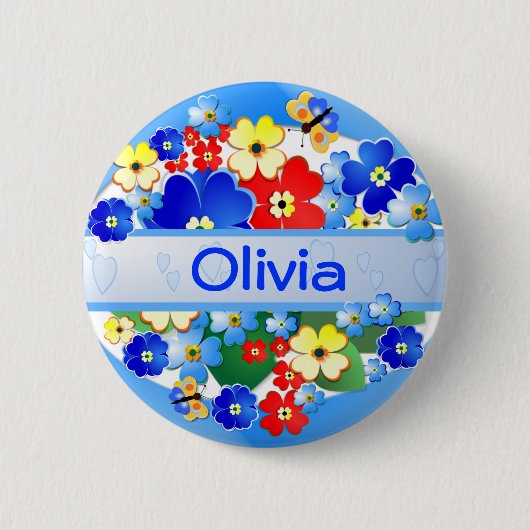 Bloemen en vlinders ~ Naam Button (Voorkant)