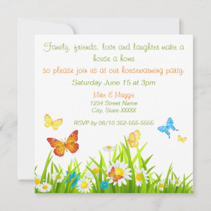 Bloemen en vlinders Printable Housewarming Kaart