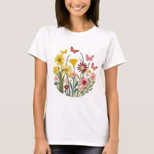 Bloemen en vlinders t-shirt
