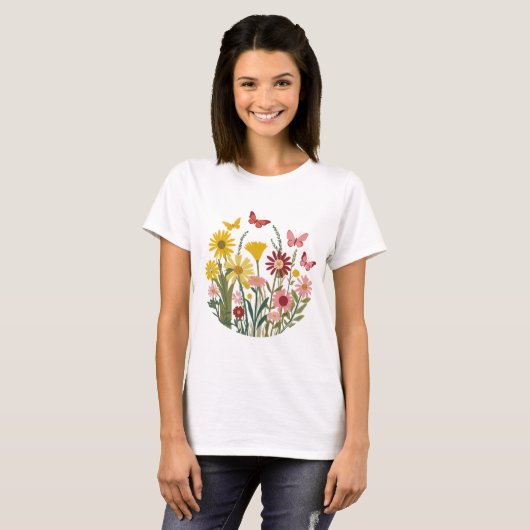 Bloemen en vlinders t-shirt (Voorkant volledig)