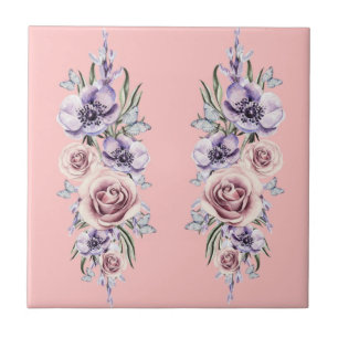 Bloemen en vlinders - Tekenkunst - Roze Tegeltje