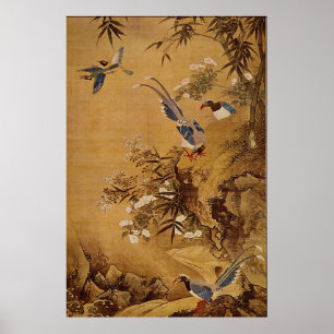 Bloemen en Vogel door Hsiao Yung Poster