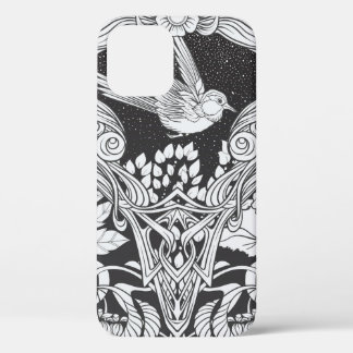 Bloemen en vogel in de nieuwe kunststijl naadloos iPhone 12 hoesje