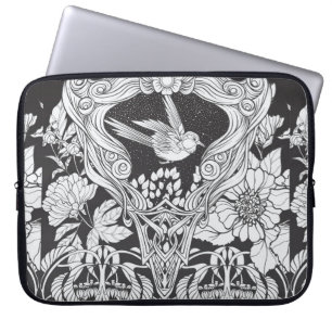 Bloemen en vogel in de nieuwe kunststijl naadloos laptop sleeve