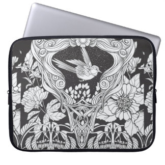 Bloemen en vogel in de nieuwe kunststijl naadloos laptop sleeve