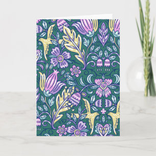 Bloemen- en vogelpatroon in antieke stijl kaart