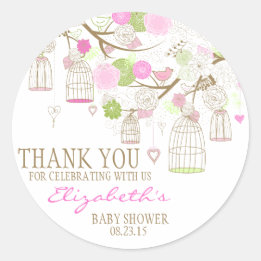 Bloemen en vogels Dank je Baby shower sticker
