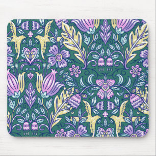 Bloemen en vogels in antieke stijl patroon muismat