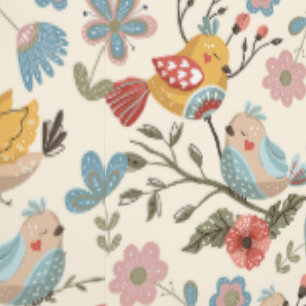 Bloemen en vogels in boho stijl behang