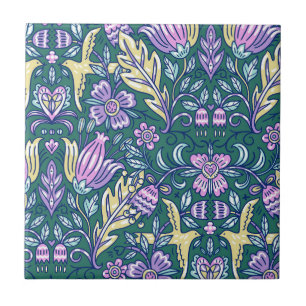 Bloemen en vogels patroon in antieke stijl tegeltje