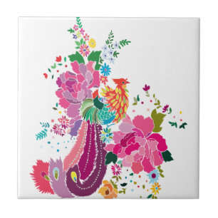 bloemen en vogels tegeltje