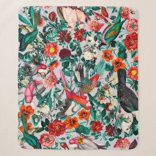 BLOEMEN EN VOGELS XIV-II SHERPA DEKEN