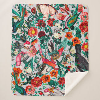 BLOEMEN EN VOGELS XIV-II SHERPA DEKEN