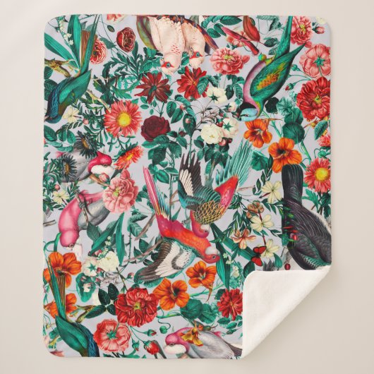 BLOEMEN EN VOGELS XIV-II SHERPA DEKEN (Voorkant)