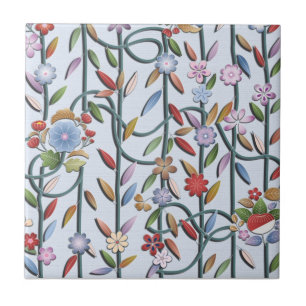 Bloemen en wijnstokken tegeltje