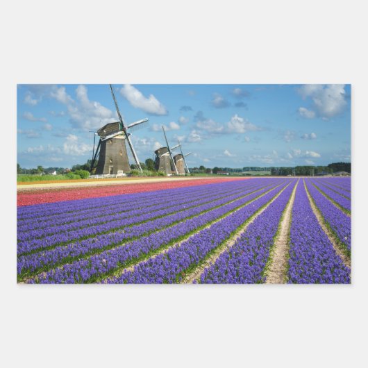 Bloemen en windmolens rechthoekige sticker (Voorkant)