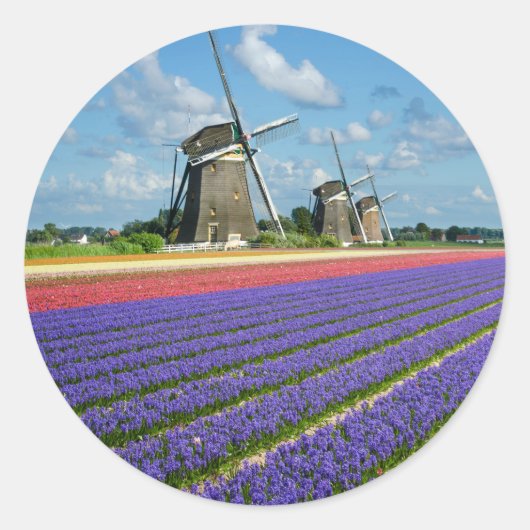 Bloemen en windmolens rond sticker (Voorkant)