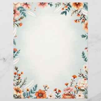 Bloemen en witte veren briefhoofd