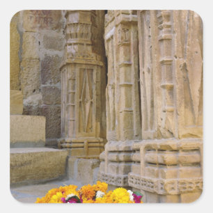 Bloemen en zuilen, Jaisalmer Fort, Jaisalmer, Vierkante Sticker