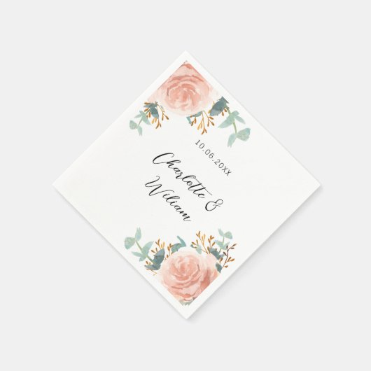 Bloemen eucalyptus roos gouden blozen bruiloft servet (Hoek)