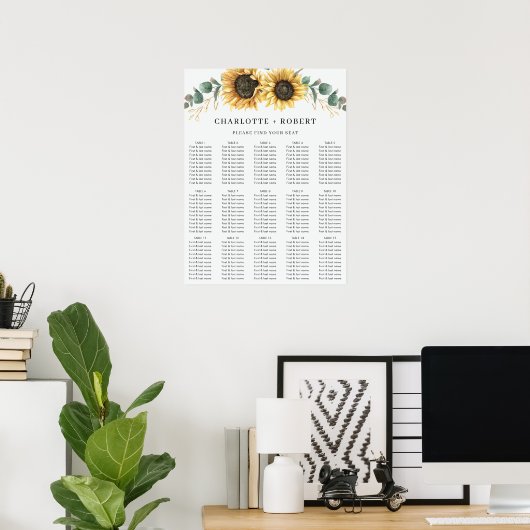 Bloemen Eucalyptus Zonnebloem Bruiloft Zitkaarten Poster (Thuiskantoor)