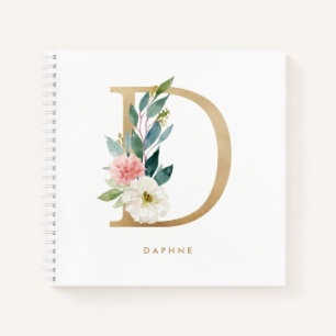  Bloemen Faux Gold Folie Letter D Monogram Notitieboek