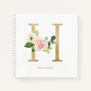  Bloemen Faux Gold Folie Letter H Monogram Notitieboek