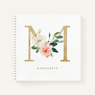  Bloemen Faux Gold Folie Letter M Monogram Notitieboek