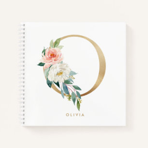  Bloemen Faux Gold Folie Letter O Monogram Notitieboek