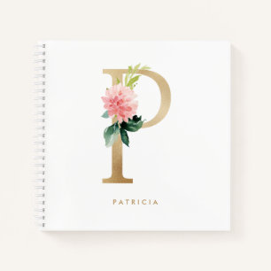  Bloemen Faux Gold Folie Letter P Monogram Notitieboek