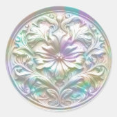 Bloemen Faux Wax Seal Diepe Impressie Iriserend Ronde Sticker (Voorkant)