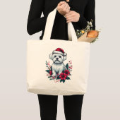 Bloemen Feestelijke Maltese Hond met Santa Hoed Xm Grote Tote Bag (Voorkant (product))