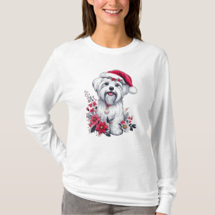 Bloemen Feestelijke Maltese Hond met Santa Hoed Xm T-shirt