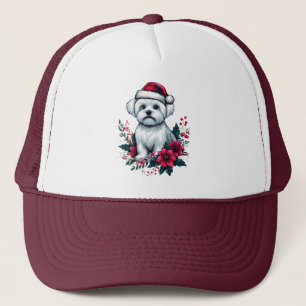 Bloemen Feestelijke Maltese Hond met Santa Hoed Xm Trucker Pet