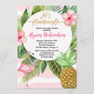 Bloemen flamingo roze gouden meisje baby shower kaart