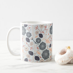 Bloemen Floral Gray Blue Peach Koffiemok