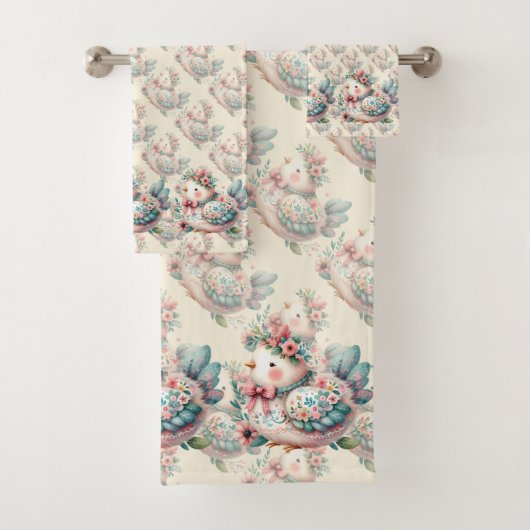 Bloemen Folk Vogel met Pastel Boho Charm Bad Handdoek (Insitu)