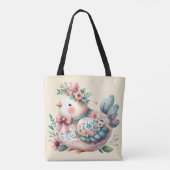 Bloemen Folk Vogel met Pastel Boho Charm Draagtas (Achterkant)