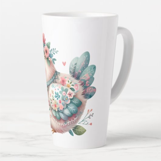 Bloemen Folk Vogel met Pastel Boho Charm Latte Mok (Rechterhoek)