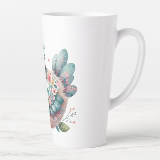 Bloemen Folk Vogel met Pastel Boho Charm Latte Mok (Rechts)