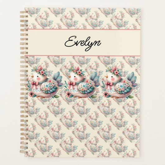 Bloemen Folk Vogel met Pastel Boho Charm Planner (Voorkant)
